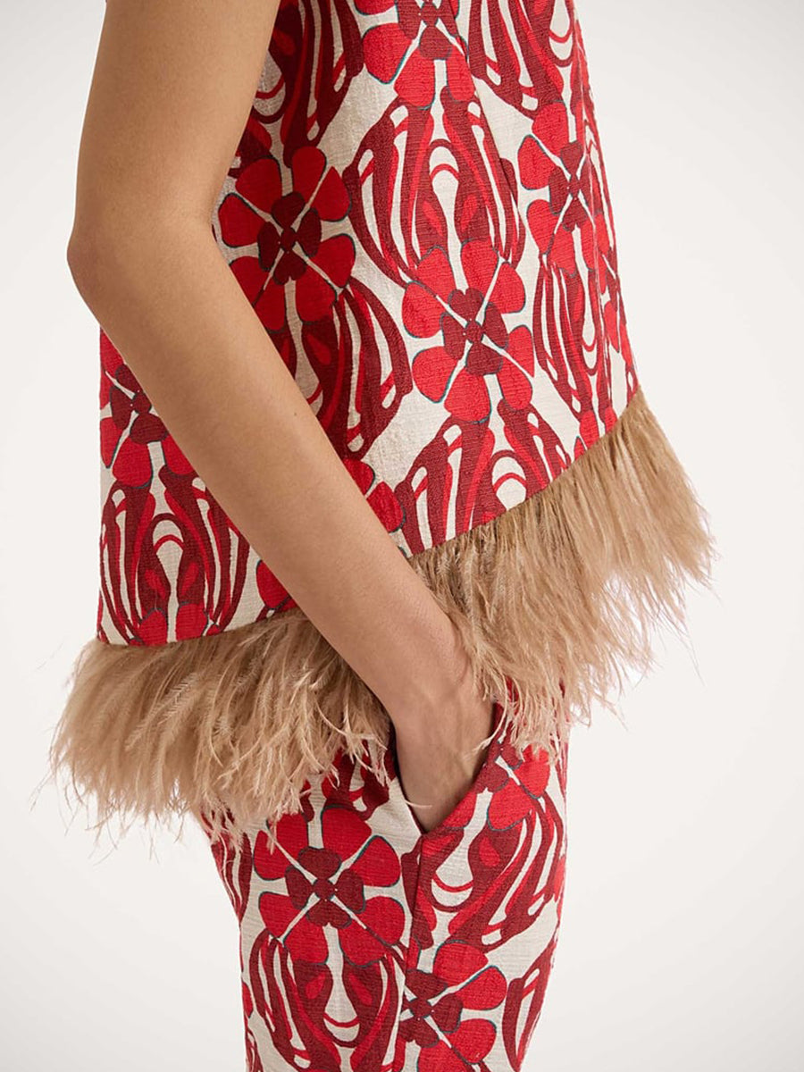 La DoubleJ La Scala Top with Feathers in Clover Red | Shop Adam Heath Instore and Online