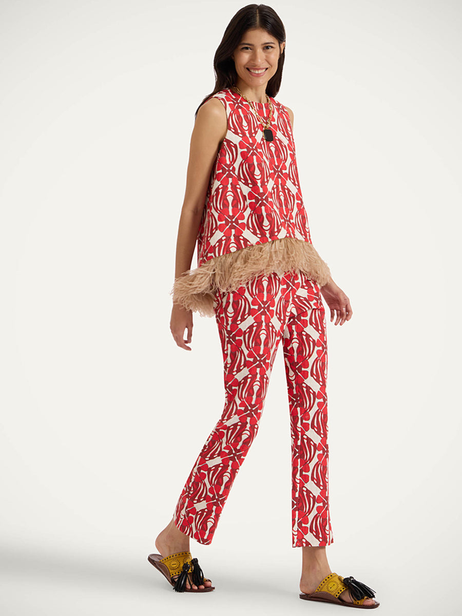 La DoubleJ La Scala Top with Feathers in Clover Red | Shop Adam Heath Instore and Online