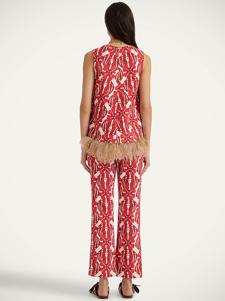 La Scala Top with Feathers in Clover Red