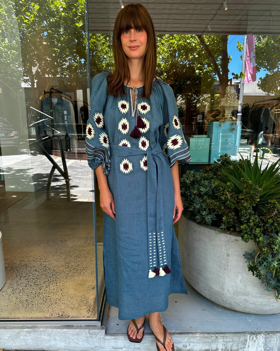 Linen Kaftan in Grey Blue Kora Wine