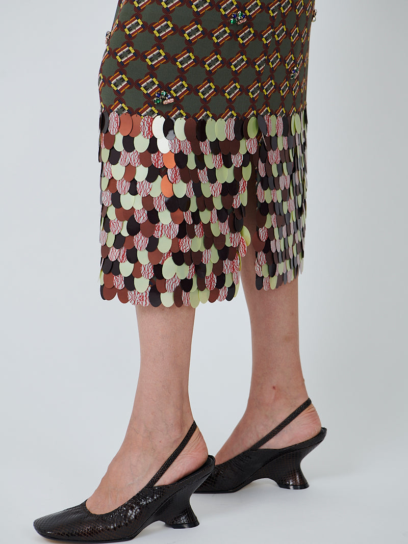Dries Van Noten Scotta Long Embellished Skirt in Khaki