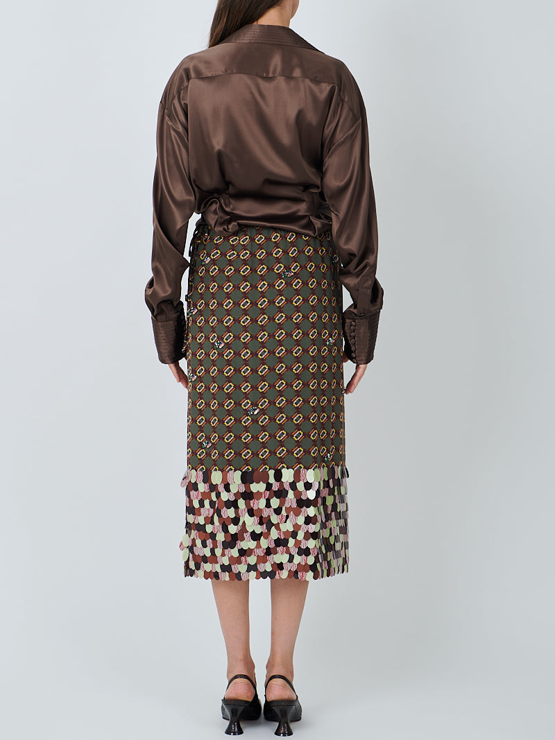 Scotta Long Embellished Skirt in Khaki