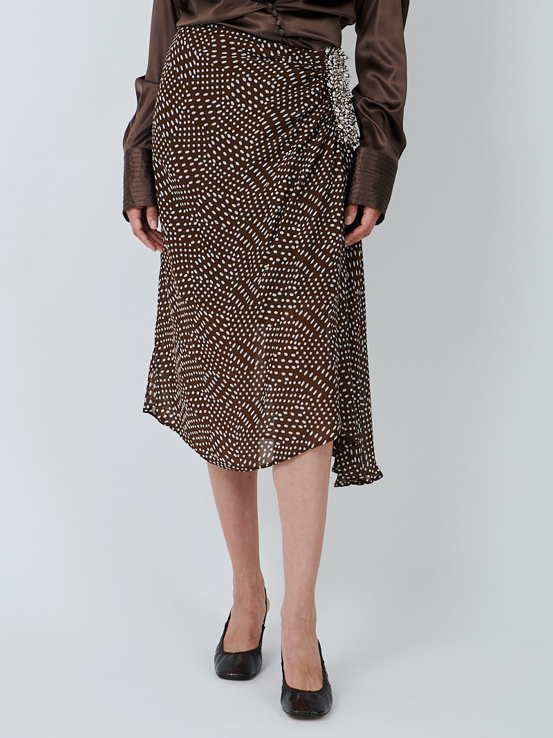 Dries Van Noten Sovora Embellished Skirt in Brown