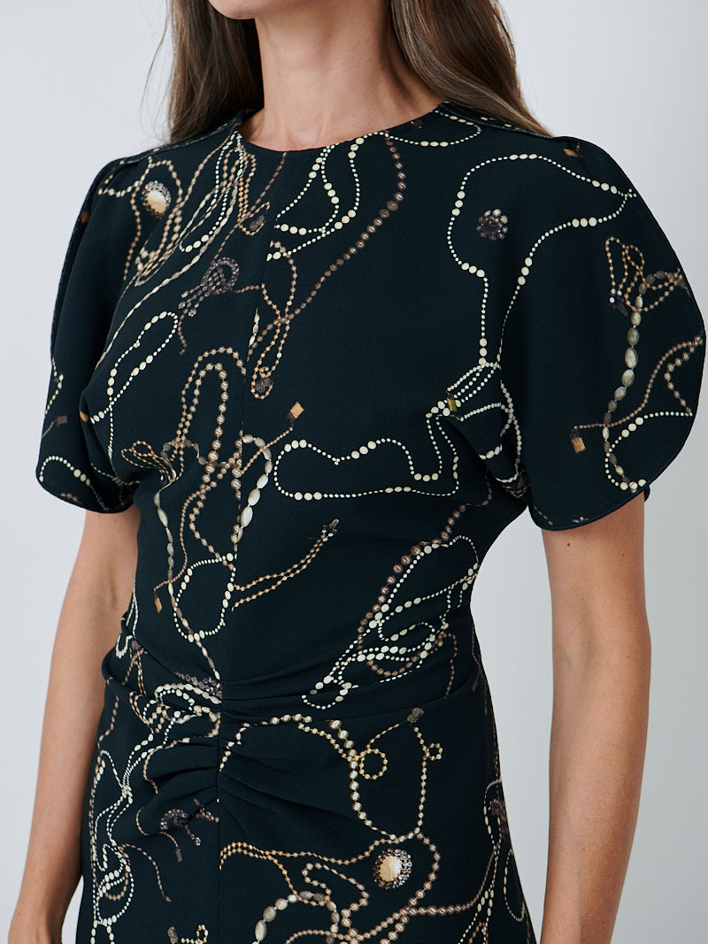 Victoria Beckham Gathered Waist Midi Dress in Dark Pine