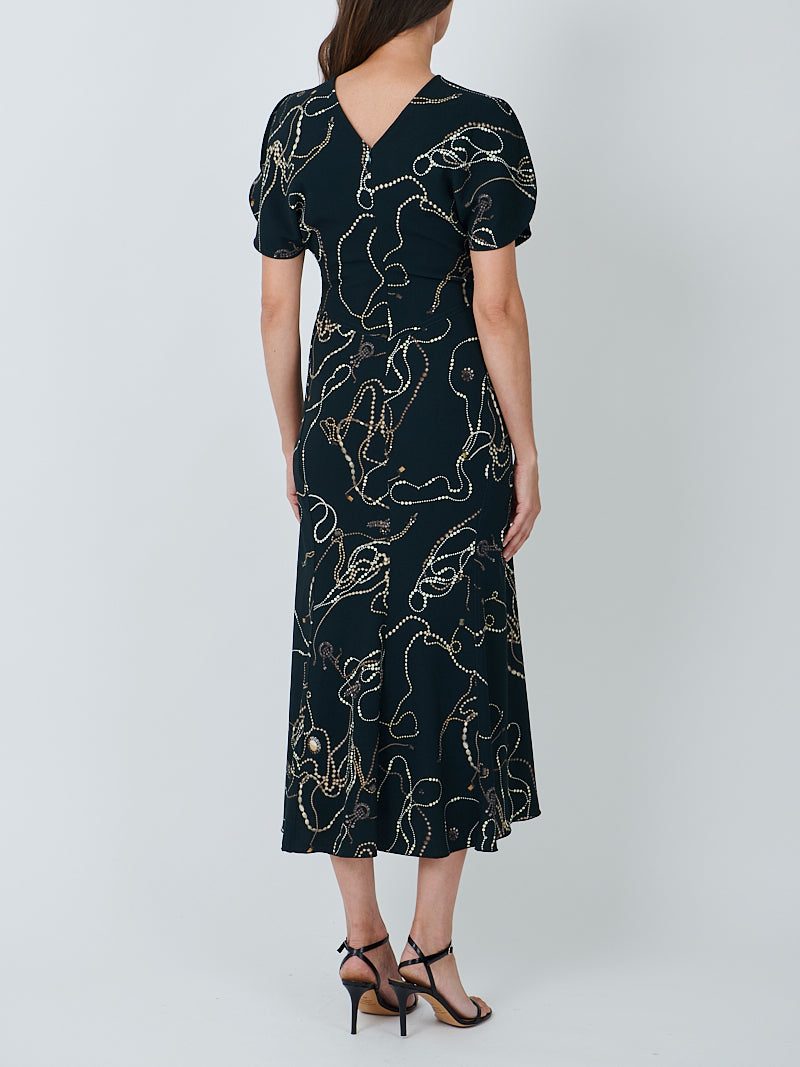 Gathered Waist Midi Dress in Dark Pine