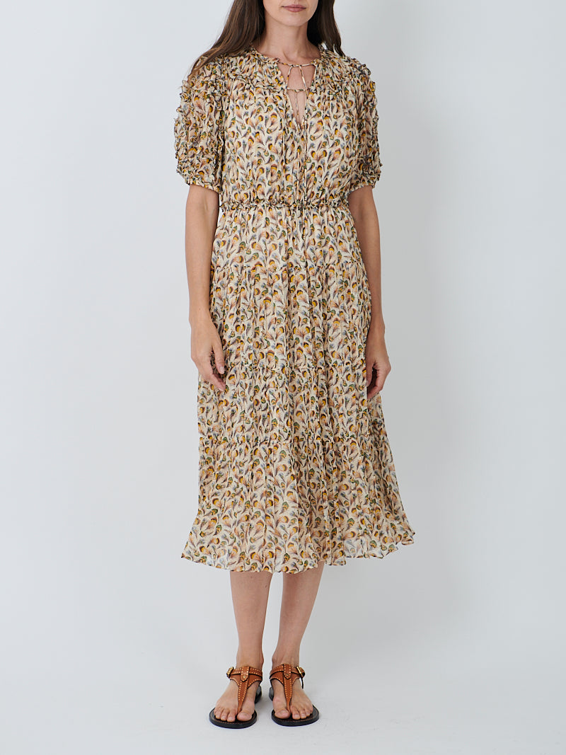 Ulla Johnson Nan Silk Short Sleeve Midi Dress in Swan