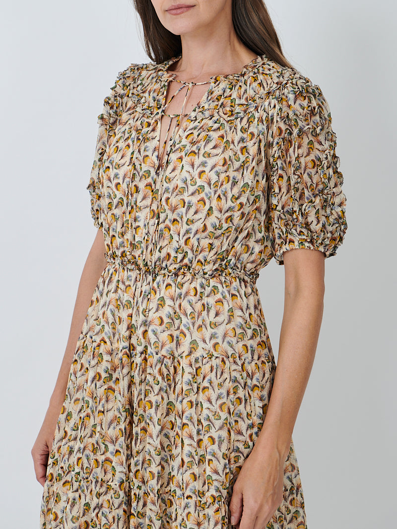 Ulla Johnson Nan Silk Short Sleeve Midi Dress in Swan