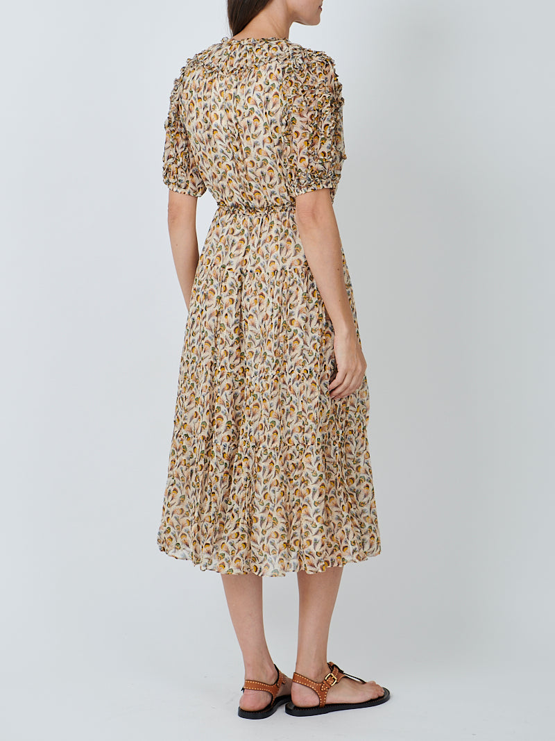Ulla Johnson Nan Silk Short Sleeve Midi Dress in Swan