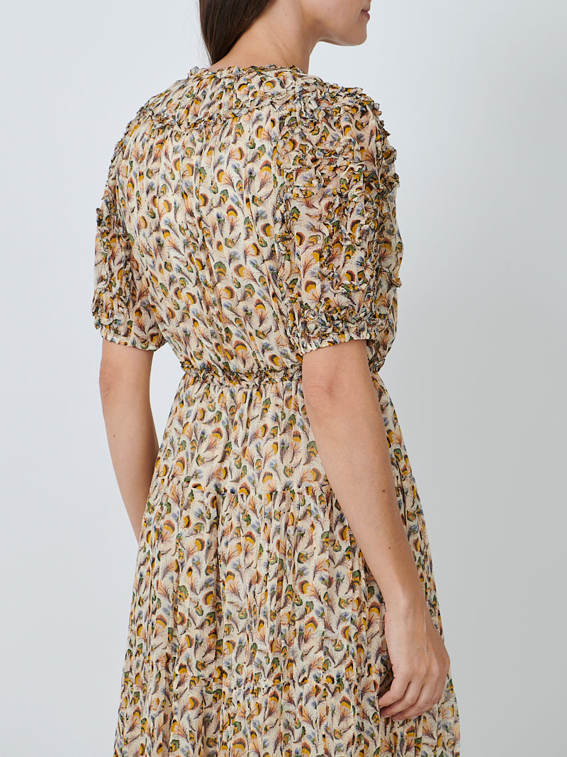 Ulla Johnson Nan Silk Short Sleeve Midi Dress in Swan