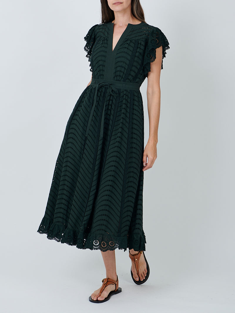 Ulla Johnson Olga Flutter Sleeve Midi Dress in Cypress