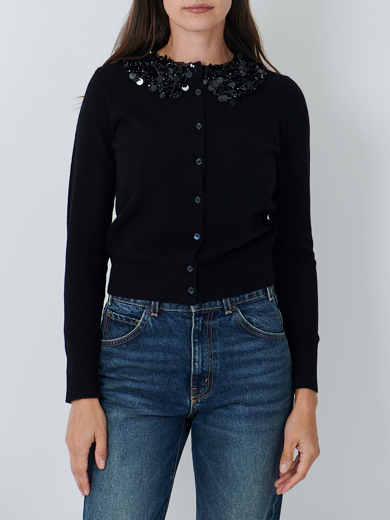 Ulla Johnson Margaux Embroidered Cashmere Cardigan in Noir