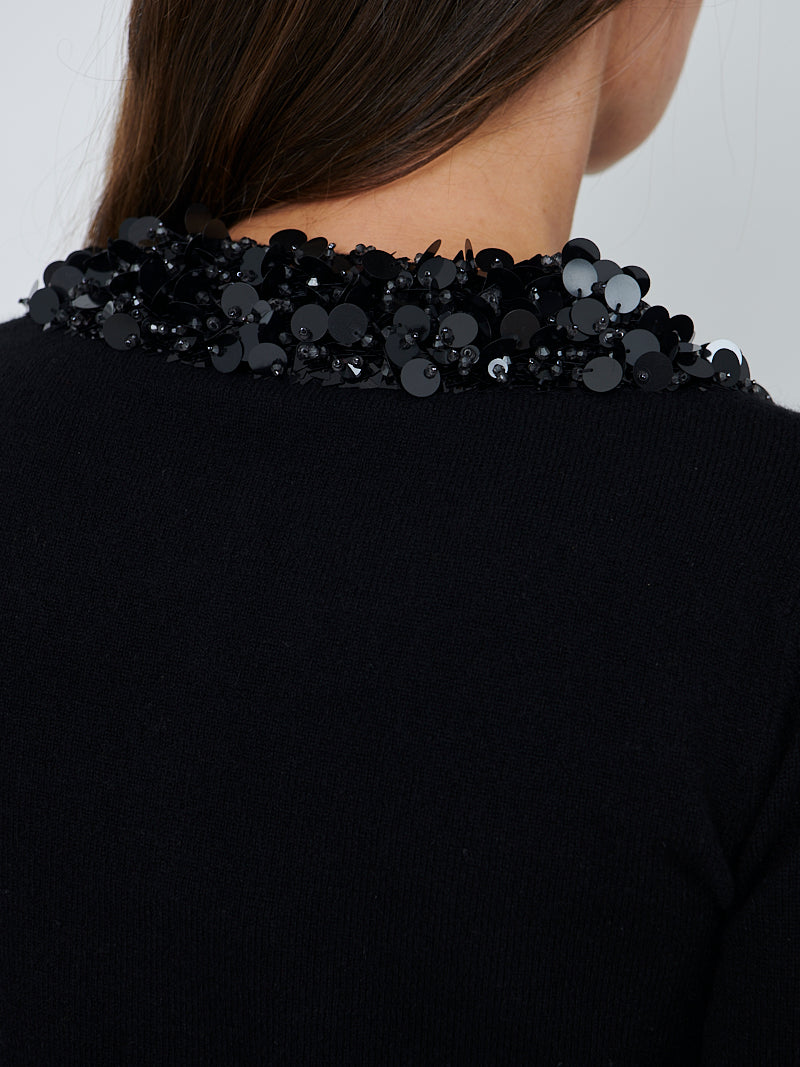 Ulla Johnson Margaux Embroidered Cashmere Cardigan in Noir