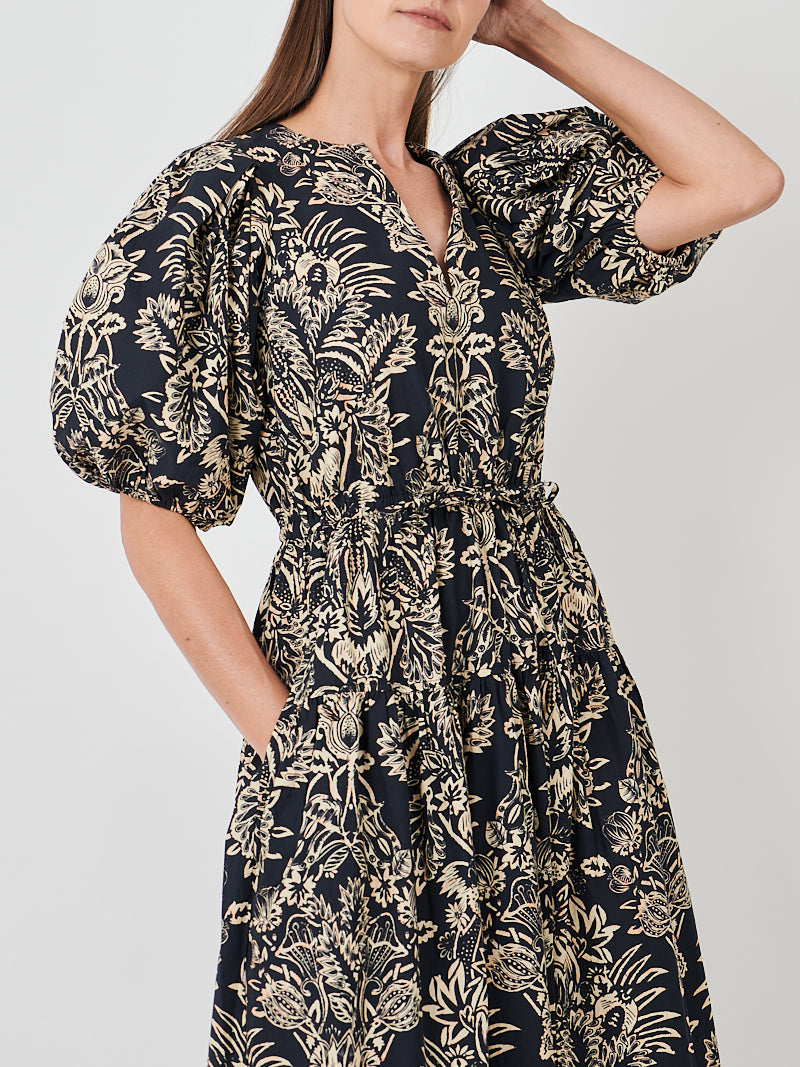 Ulla Johnson Harriet Midi Dress in Noir Floral