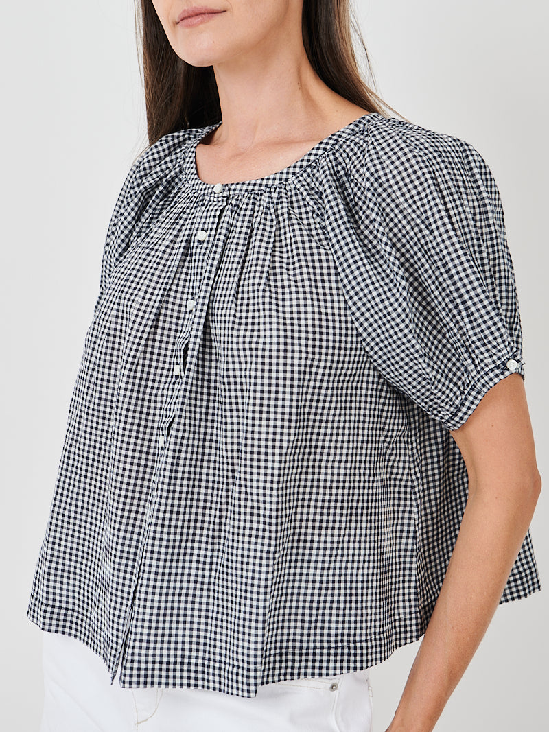 Doen June Top in Navy La Maddalena Gingham