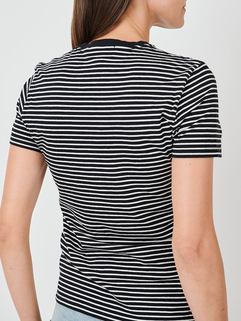 Lana Crew Neck Tee in Black/Ivory Stripe