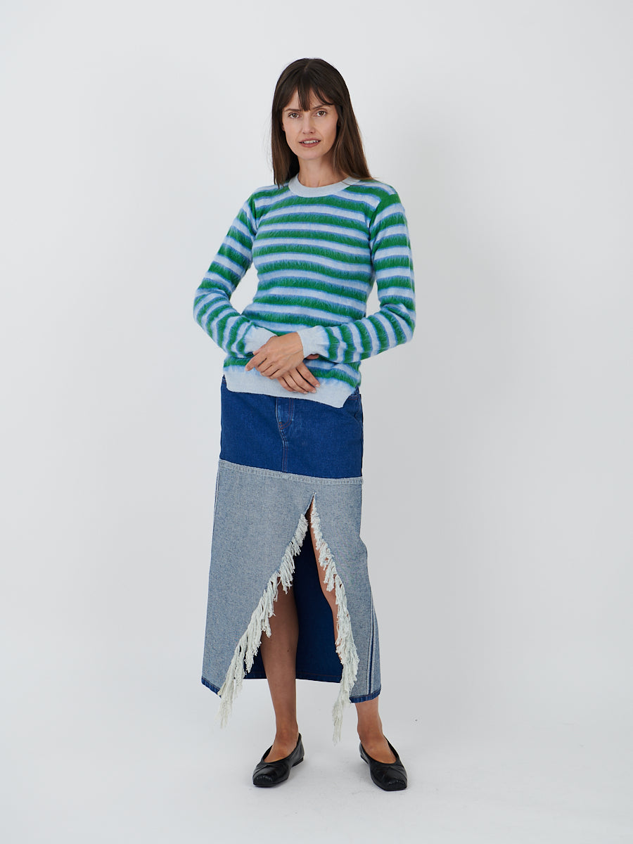 Marni | Round Neck Strip Sweater in Light Blue