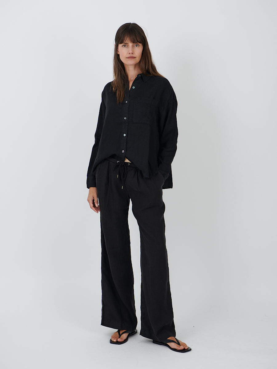 James Perse | Garmet Dyed Linen Shirt in Black