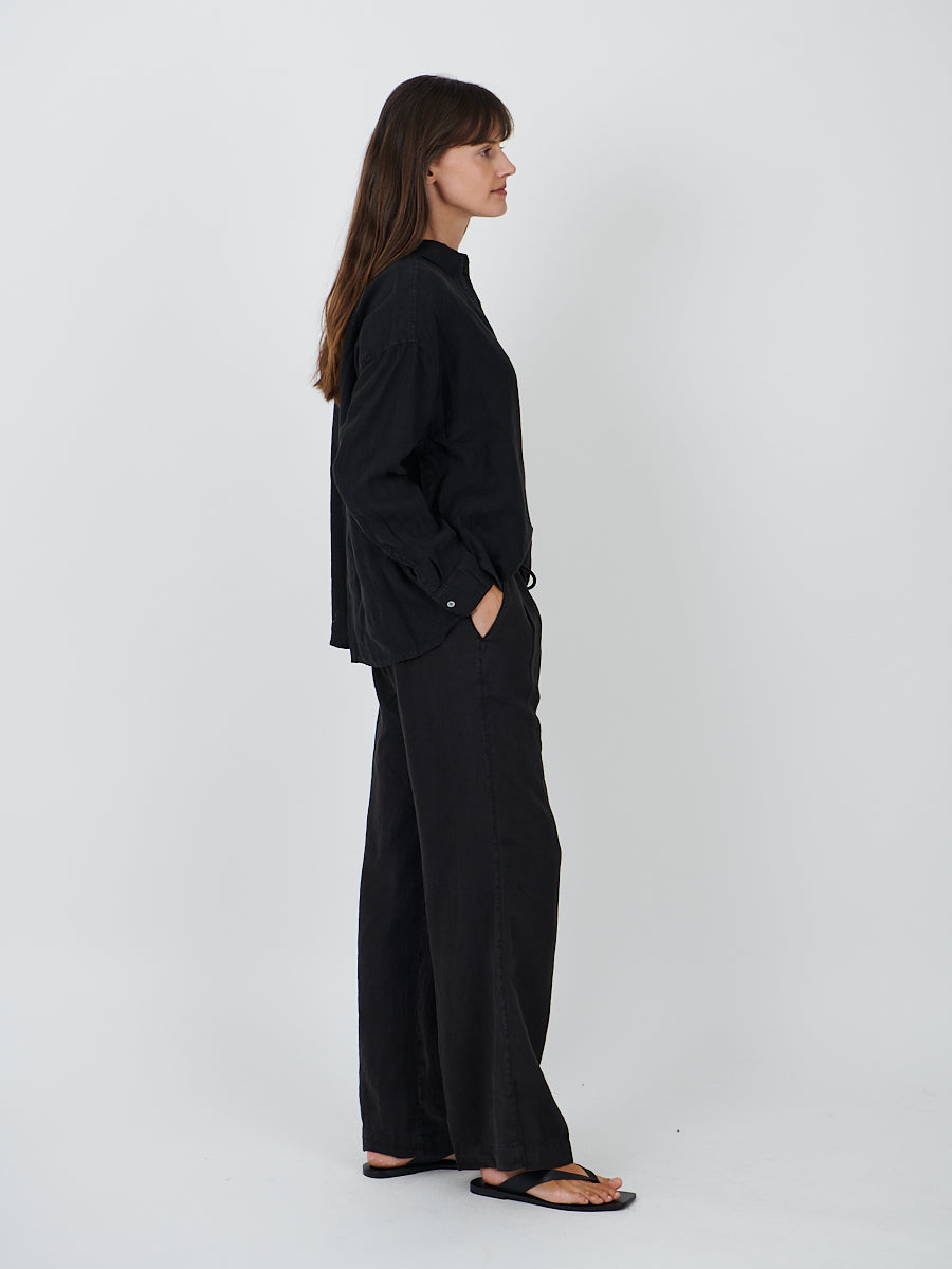 Wide Leg Linen Pant in Black