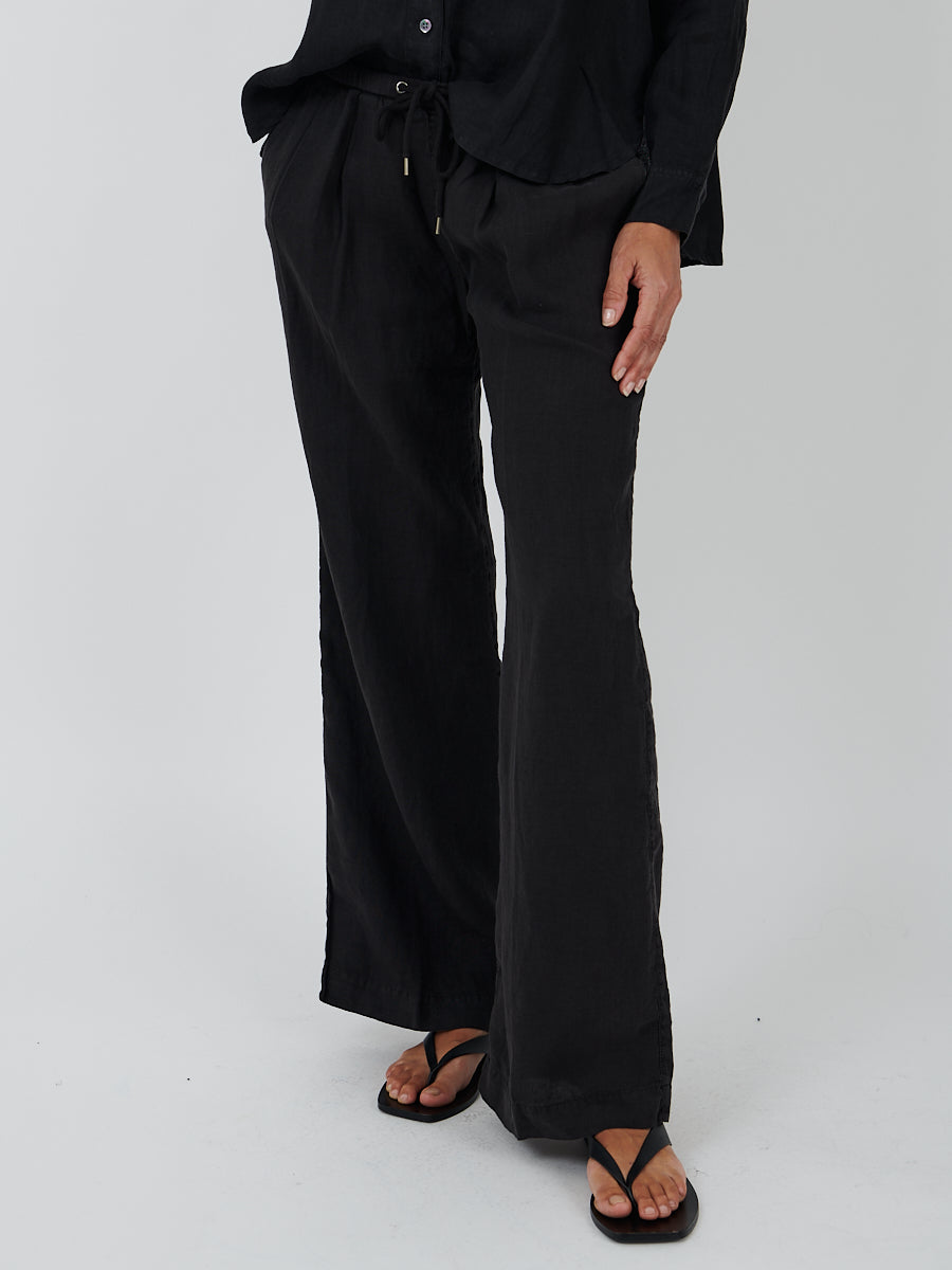 Wide Leg Linen Pant in Black
