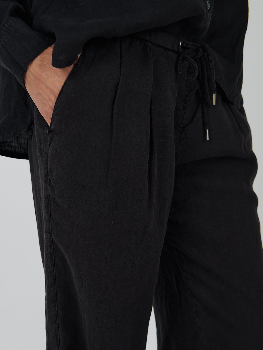 Wide Leg Linen Pant in Black