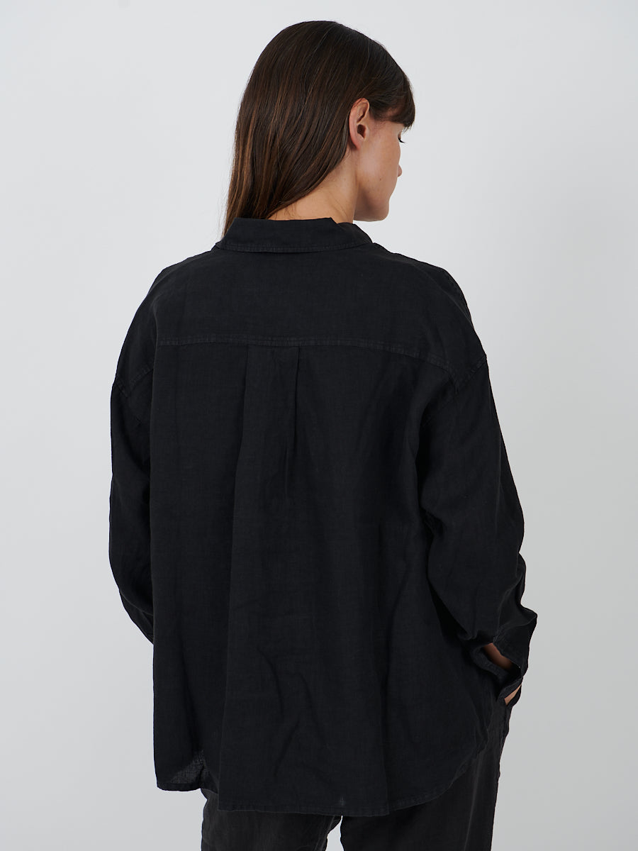 Garmet Dyed Linen Shirt in Black