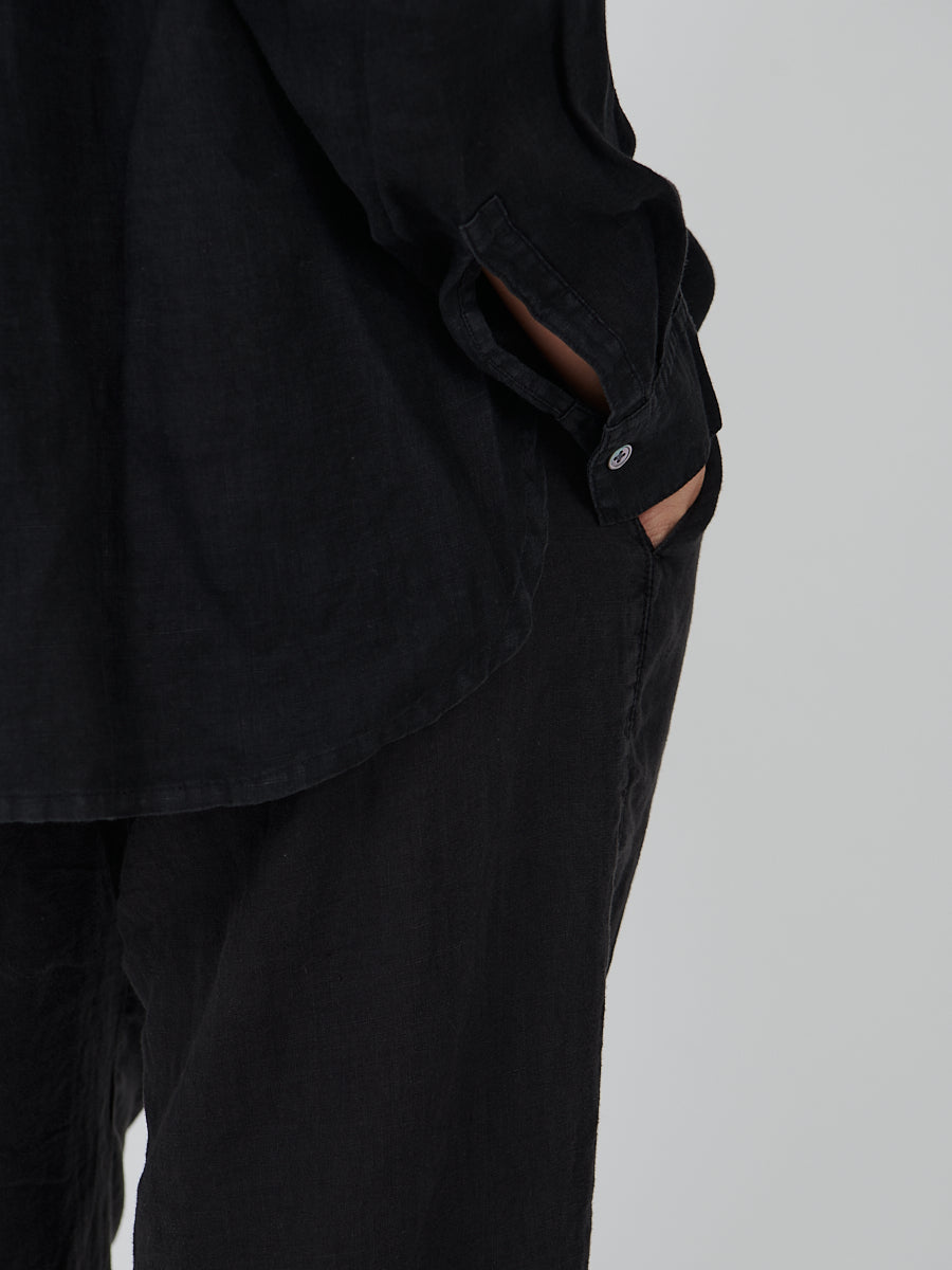 Garmet Dyed Linen Shirt in Black