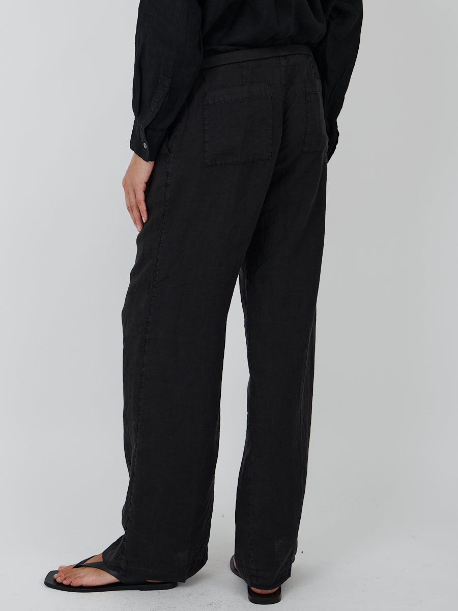 Wide Leg Linen Pant in Black