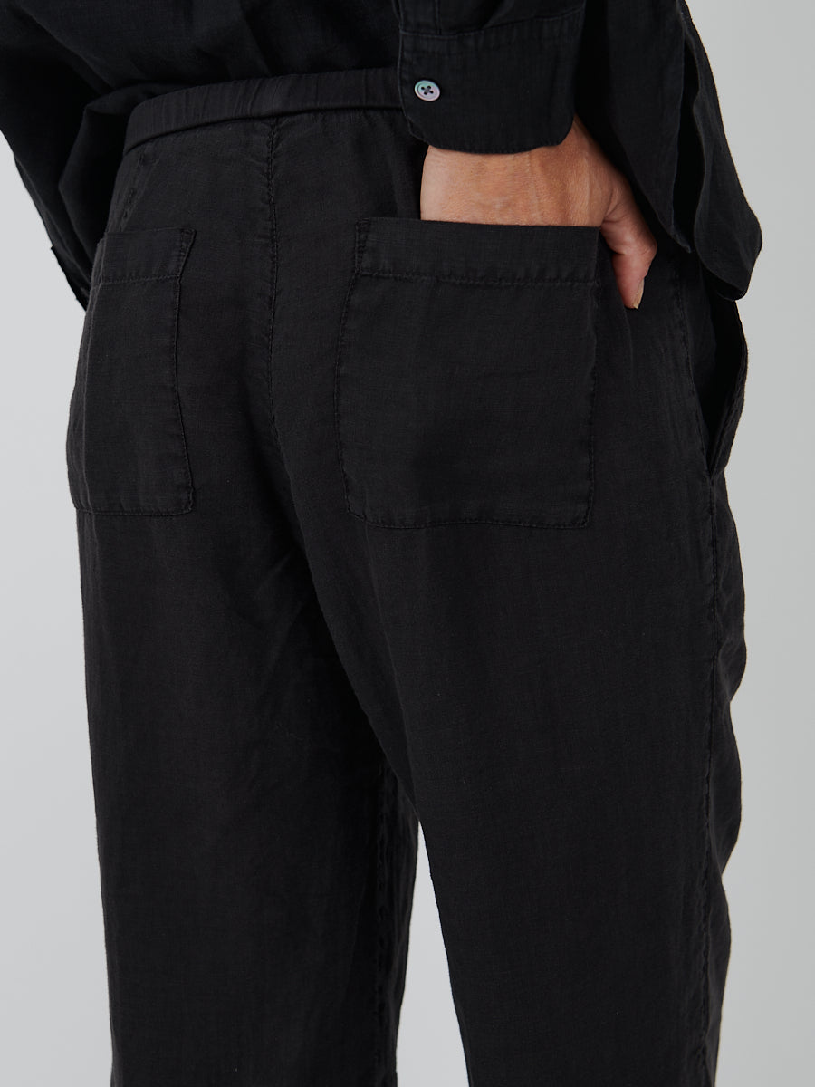 Wide Leg Linen Pant in Black