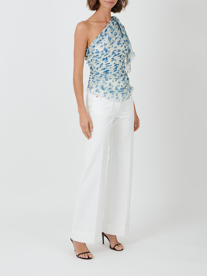 One Shoulder Draped Top in Cloud/Blue