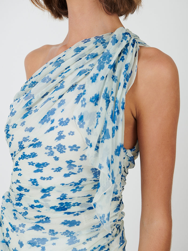 One Shoulder Draped Top in Cloud/Blue
