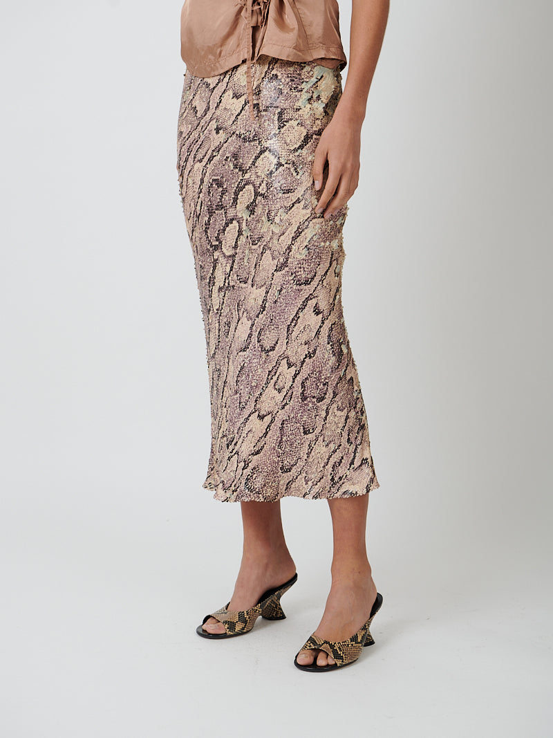 Separ Embellished Skirt in Lilac Snakeprint