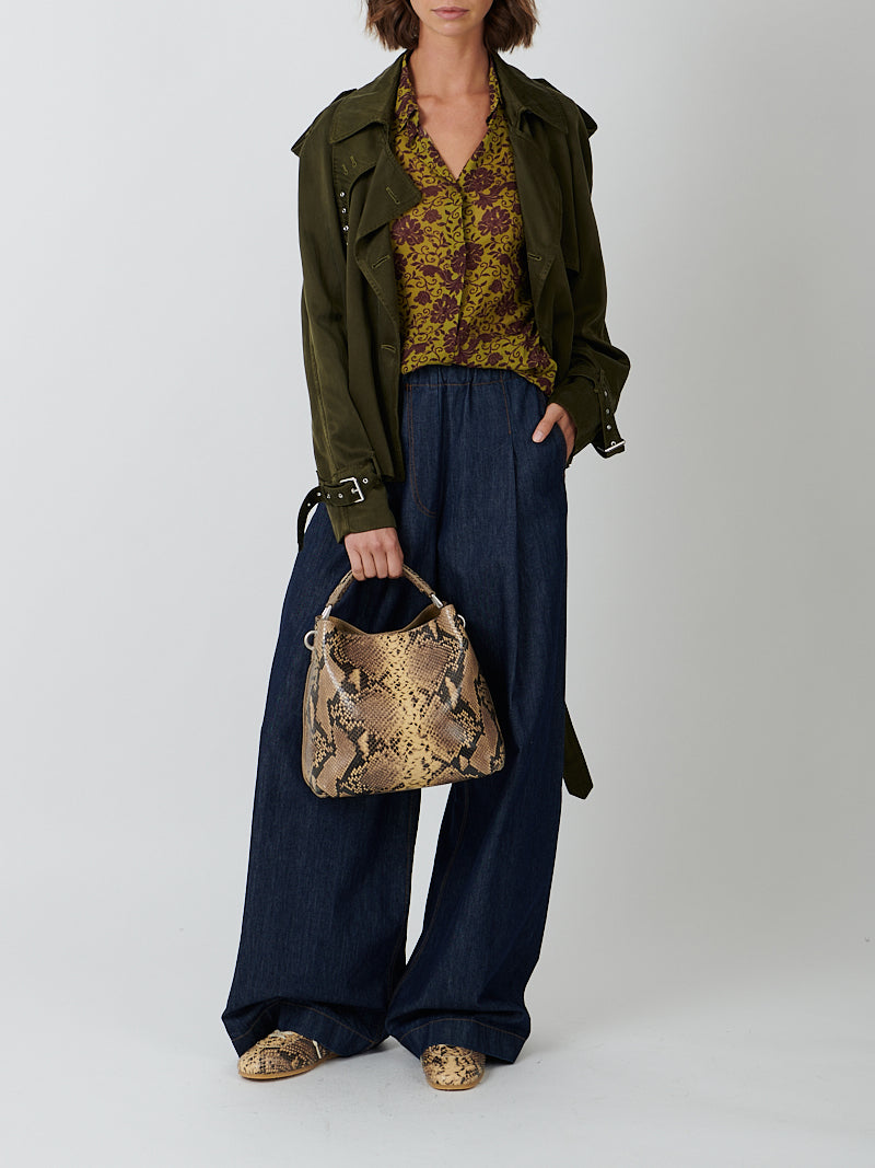 Python Leather Sneakers in Beige Snakeskin