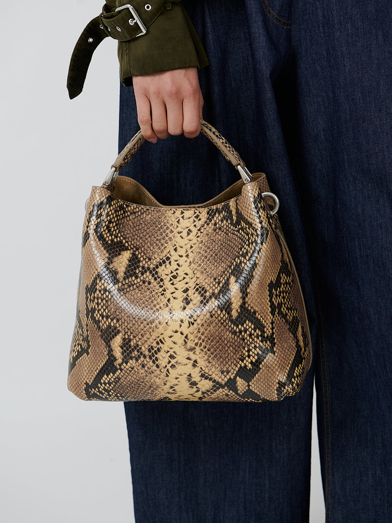 Dries Van Noten | Leather Bucket Bag in Beige Python