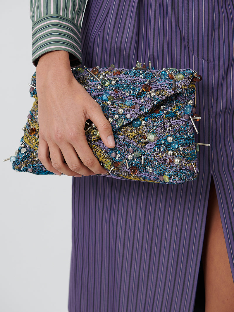 Dries Van Noten Embellished Jewel Clutch in Yellow/Purple