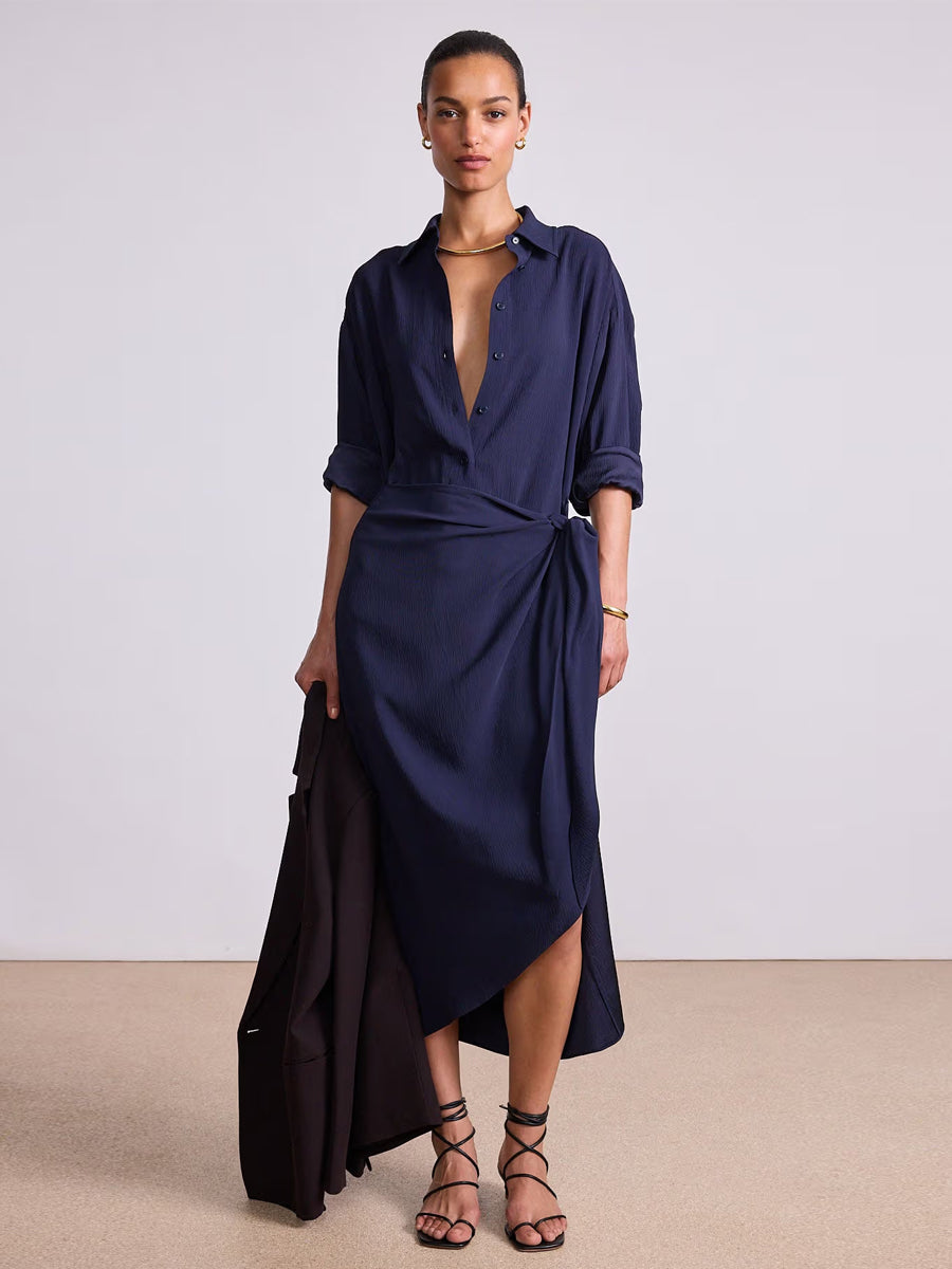 Alessandra Sarong Shirt Dress in Midnight