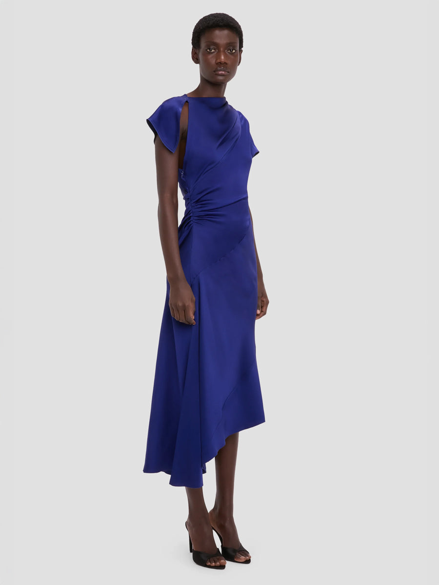 Asymmetric Twist Dress in Bright Indigo