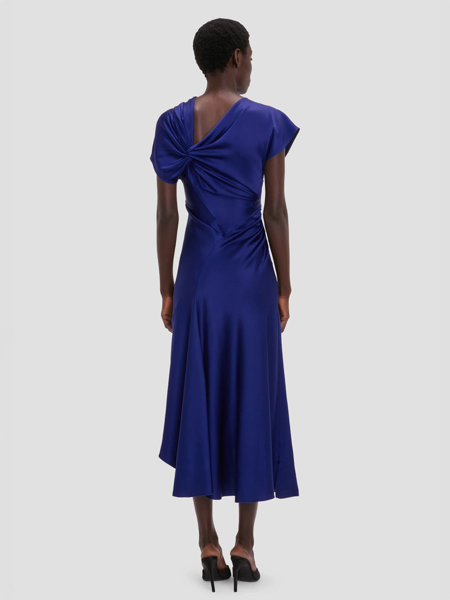 Asymmetric Twist Dress in Bright Indigo