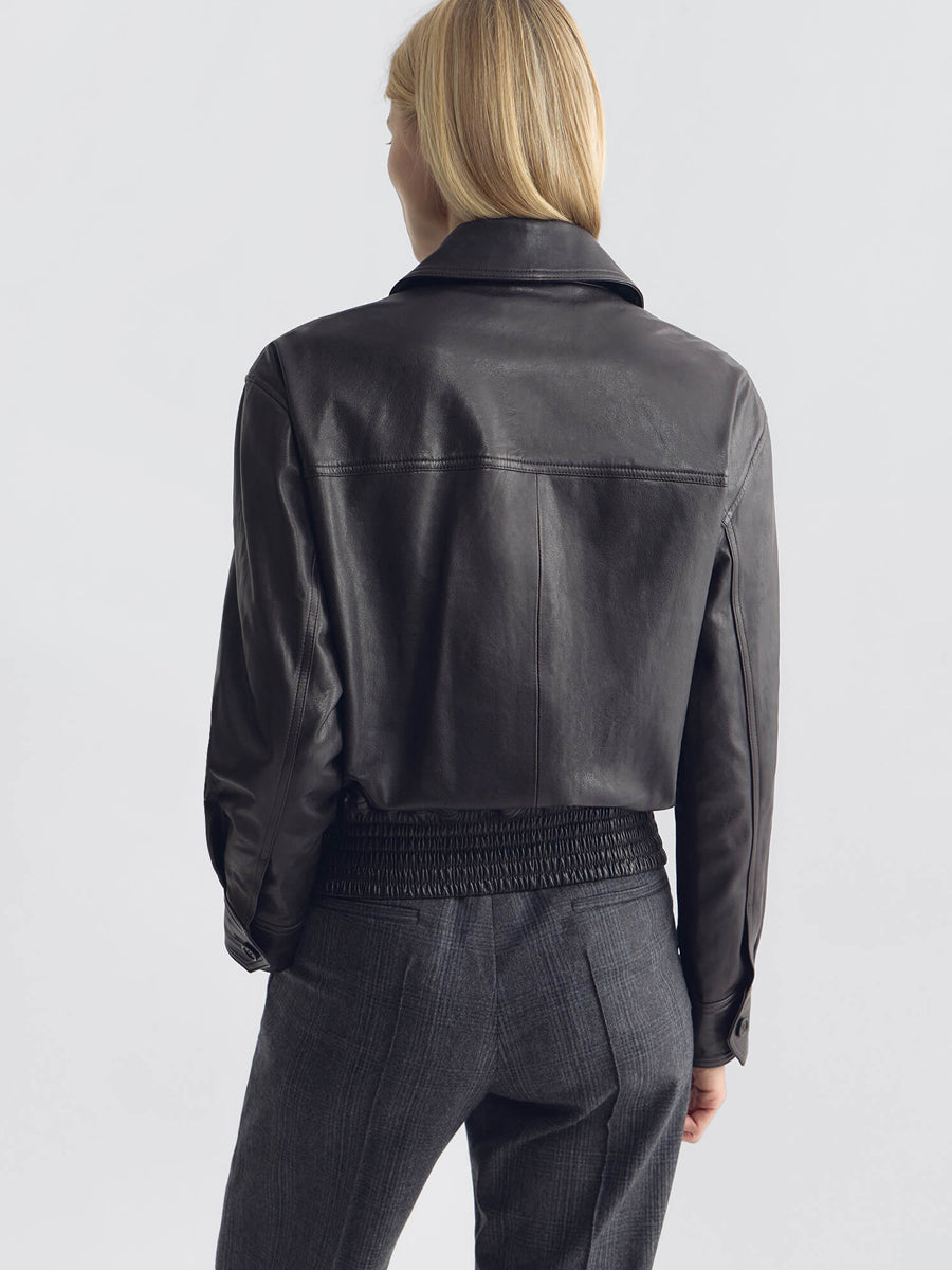 Aime Leather Bomber Jacket in Brown