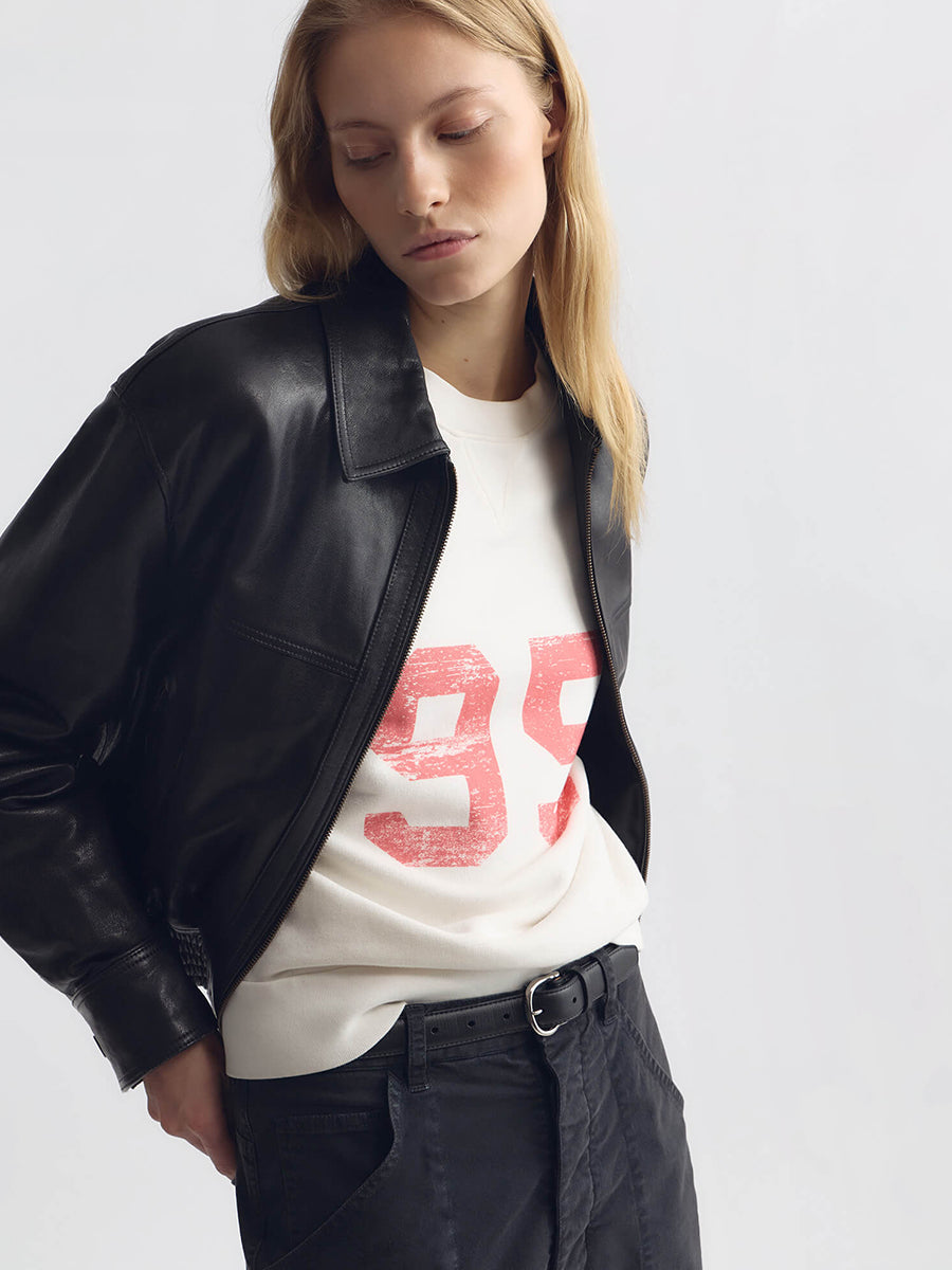 Aime Leather Jacket Bomber Jacket in Black