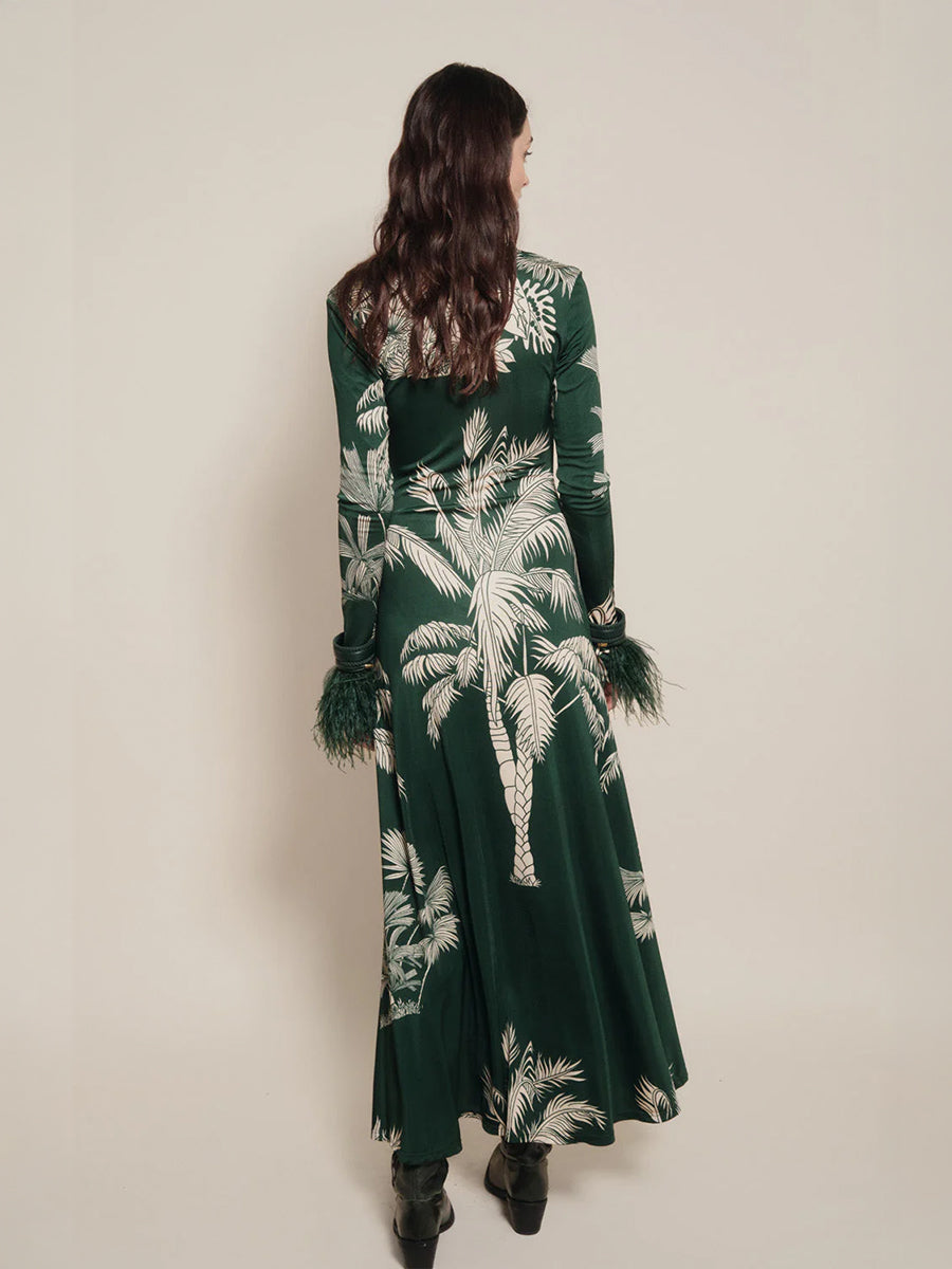 Johanna Ortiz Green Alma Bordada Dress in Emerald Green