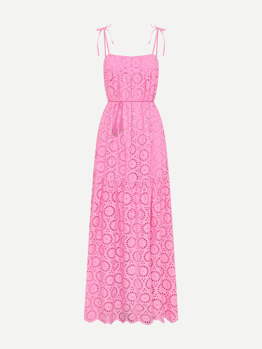 Ammon Dress in Pink/Red Eyelet