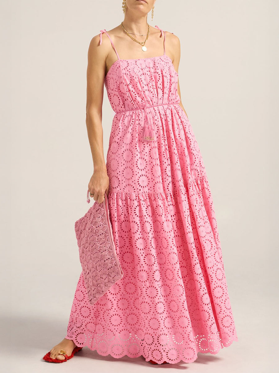 Ammon Dress in Pink/Red Eyelet