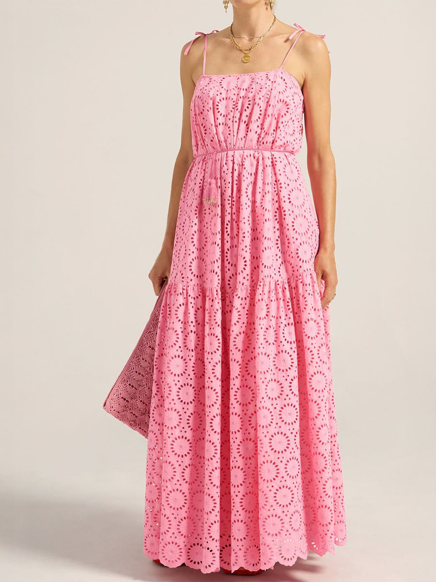 Ammon Dress in Pink/Red Eyelet