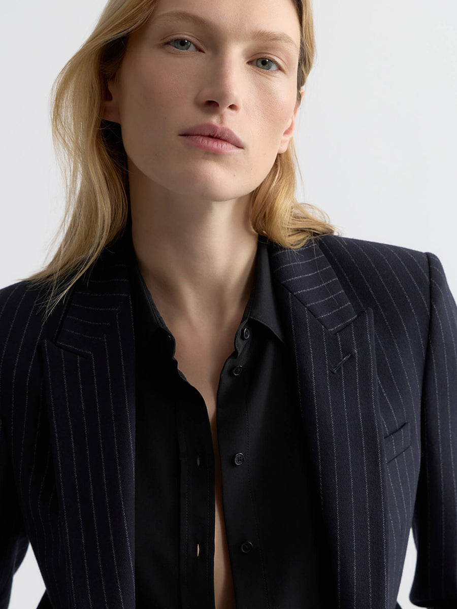 Anabel Tailored Jacket in Dark Navy Pinstripe