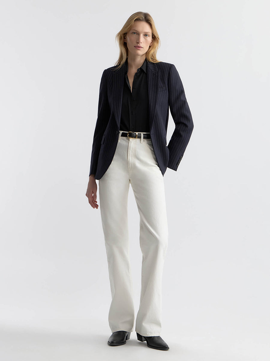 Anabel Tailored Jacket in Dark Navy Pinstripe