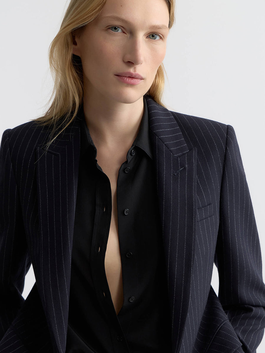 Nili Lotan Anabel Tailored Jacket in Dark Navy Pinstripe