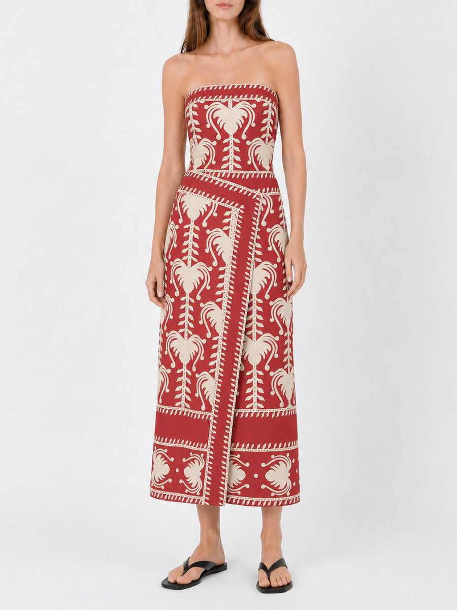 Ancient Peru Ankle Dress in Cherry/Ecru