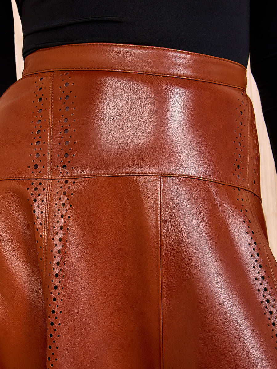 Ulla Johnson Aninda Leather Midi Skirt in Wenge