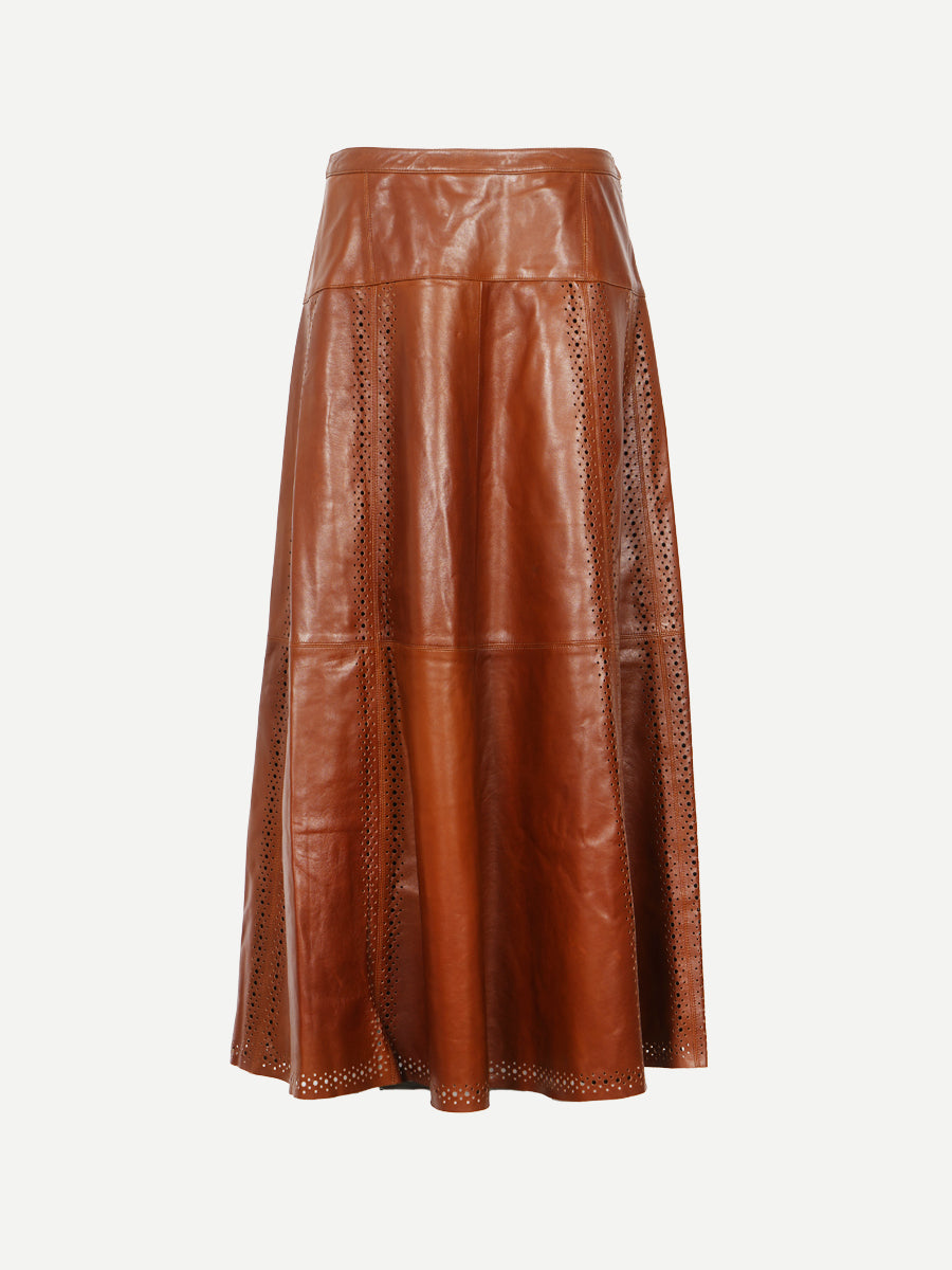 Ulla Johnson Aninda Leather Midi Skirt in Wenge