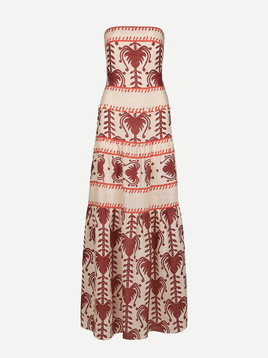 Johanna Ortiz Another Chance Maxi Dress in Ecru/Marsala